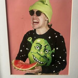 Jeremy Scott Shrek Graphic Sweater - Black, Green, and Brown